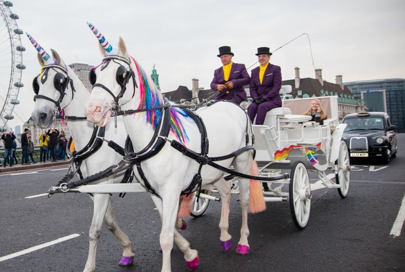 jnv_unicorn_cabs_03 You can commute to work in a unicorn-drawn rainbow carriage in London this week
