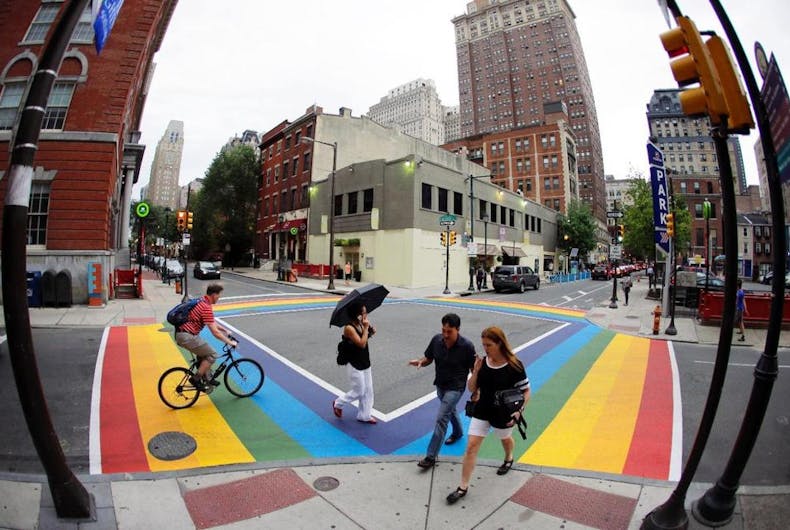 philly-crosswalk Philadelphia rainbow crosswalk