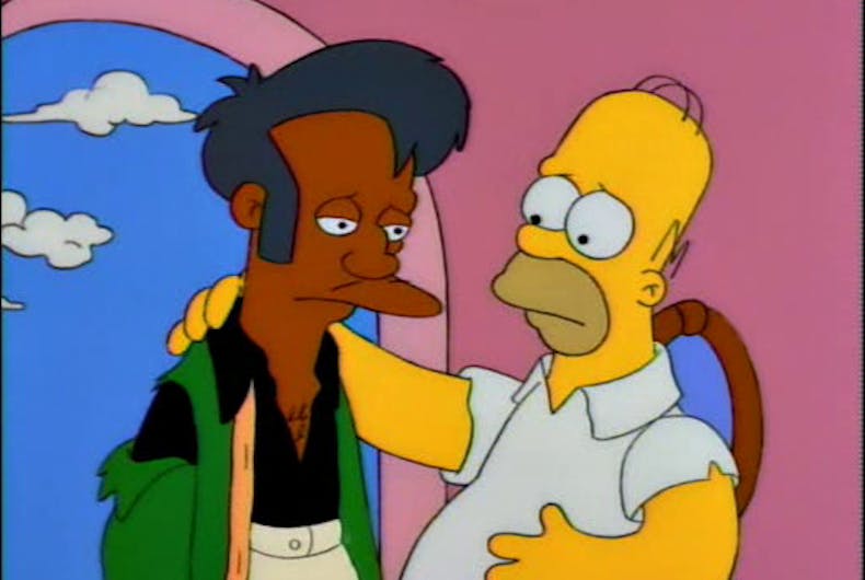 homer-and-apu The Simpsons tackled Homer’s homophobia in the 90s, but won’t talk about the problems with Apu now