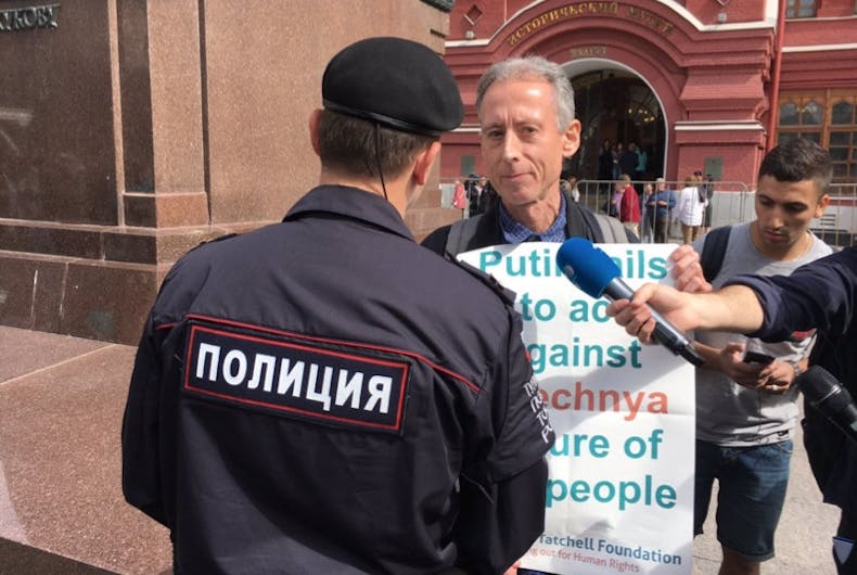 Peter-Tatchell-arrested-Russia2 English activist and politician Peter Tatchell being arrested by Russian police during the World Cup.