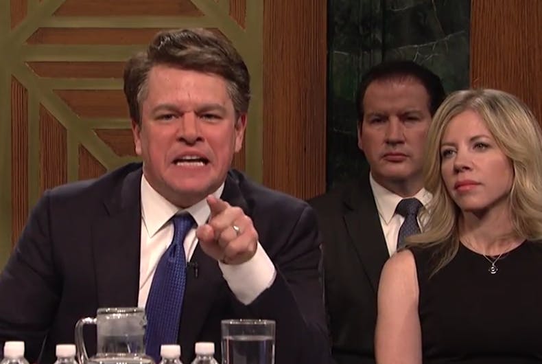 Matt Damon portraying Brett Kavanaugh on Saturday Night Live