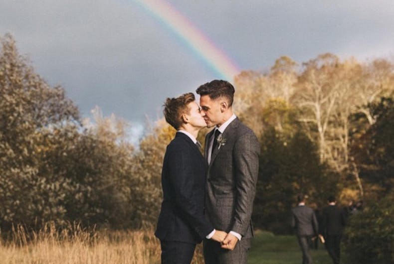 Keenan-Bolger-Scott-Bixby Andrew Keenan-Bolger and Scott Bixby were wed with a giant rainbow overhead.