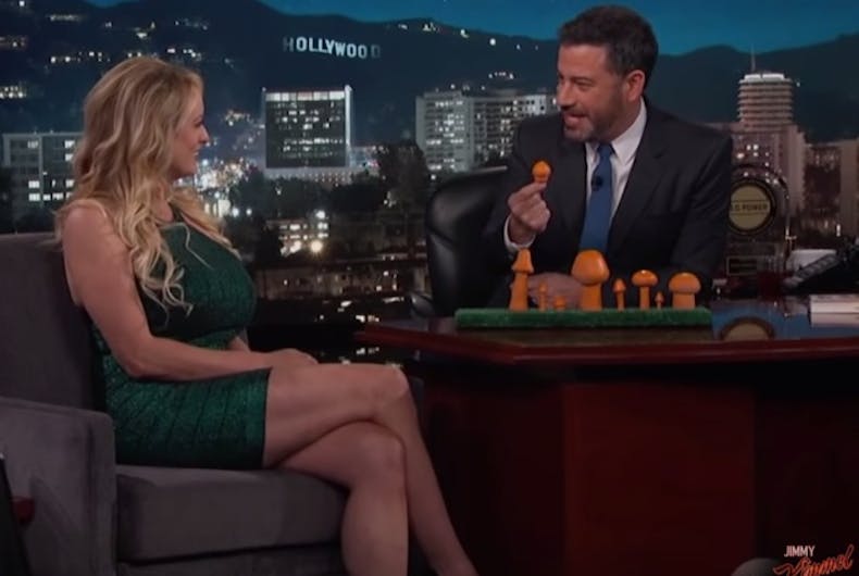 Stormy-Daniels-Kimmy-Kimmel-mushroom Stormy Daniels shows Jimmy Kimmel the size of Donald Trump's