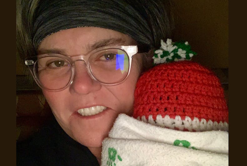 Rosie-Skylar-crochet-hat Rosie O'Donnell is welcoming her first grandbaby, Skylar Rose, into the family.