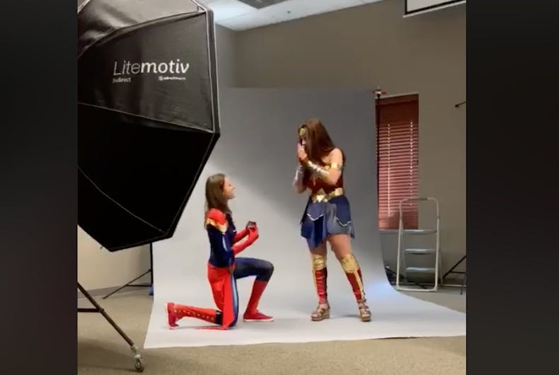 Watch as Captain Marvel proposes to Wonder Woman