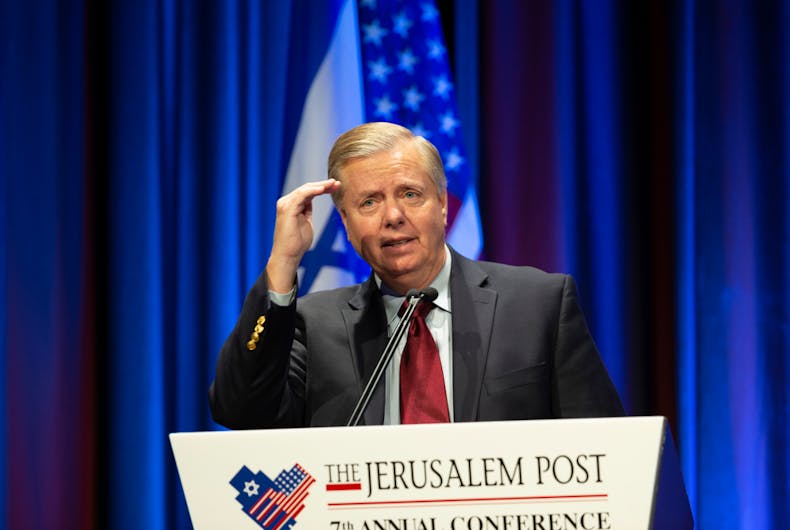 graham-salute April 29, 2018: US Senator Lindsey Graham speaks during 7th Annual Jerusalem Post Conference at Marriott Marquis Hotel