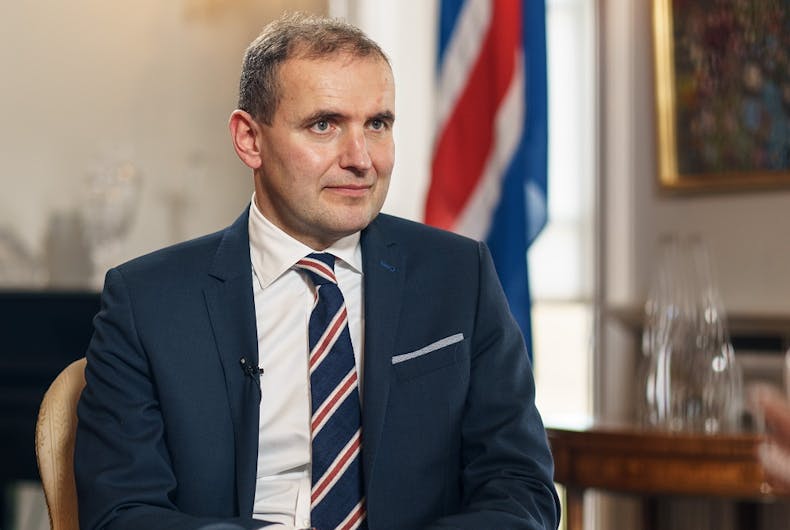 Guðni Thorlacius Jóhannesson OCTOBER 31,2017: President of Iceland Gudni Johannesson during an interview with Russian television. He is wearing a different bracelet than what he wore to meet Pence.
