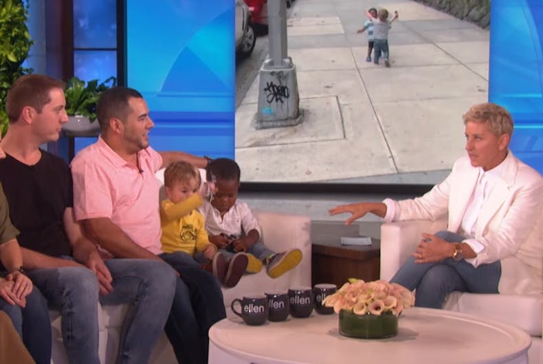 ellen-toddlers-gay-dads Hugging toddlers on Ellen
