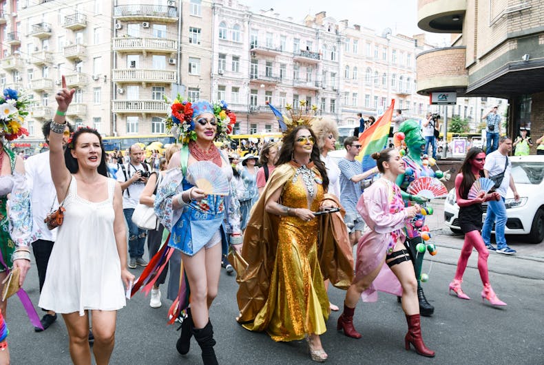 JUNE 23, 2019: Drag queens march in the Kyiv Pride 2019 Equality March in support of LGBT rights in Ukraine